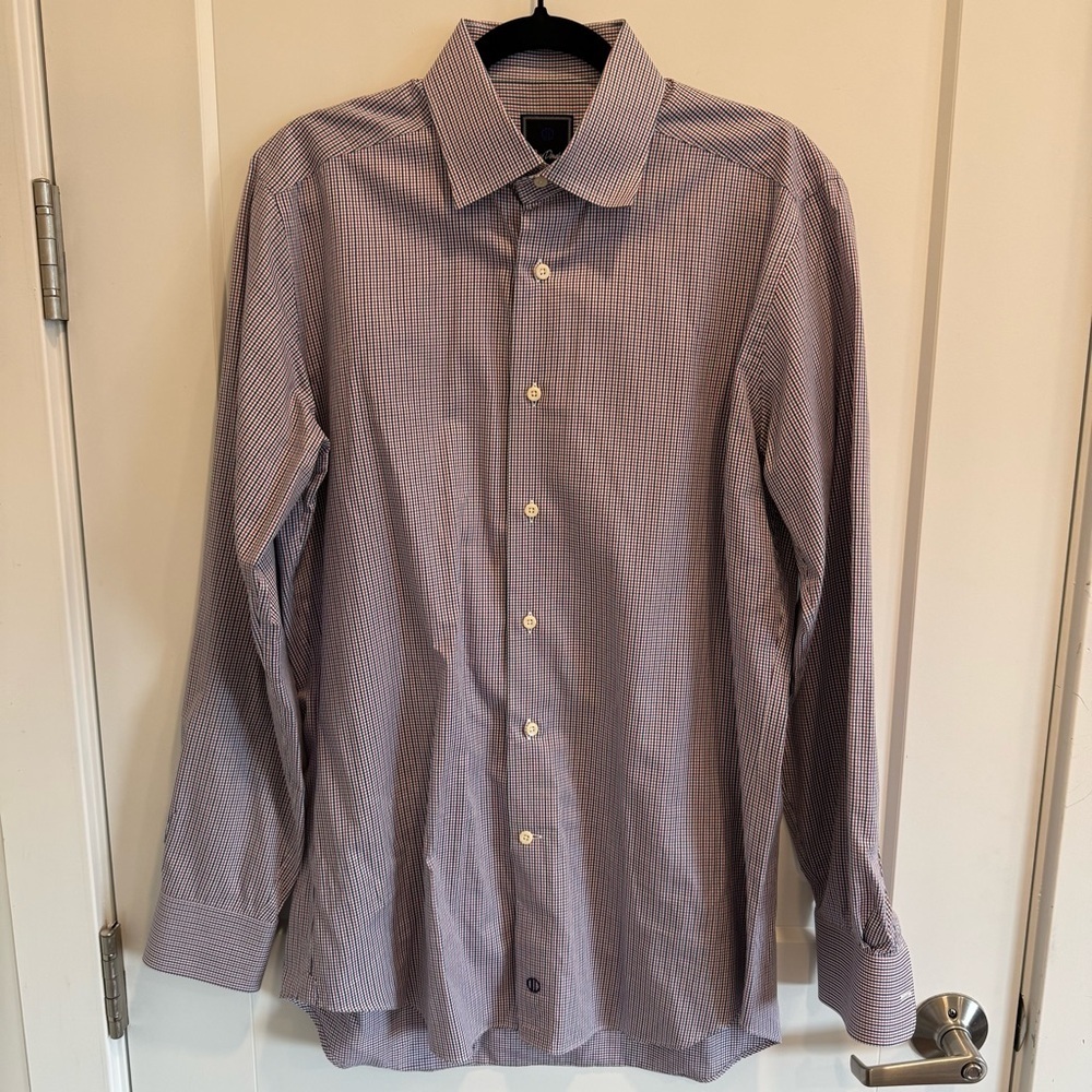 David Donahue Red and Blue Checkered Button Down Shirt 100% Cotton - Size 16